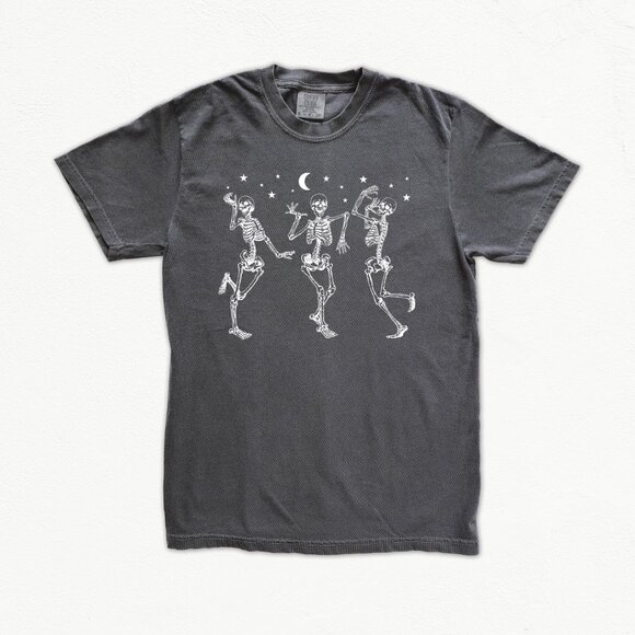 Dancing Skeletons Halloween Shirt Unisex Vintage Style Handmade - Picture 2 of 3
